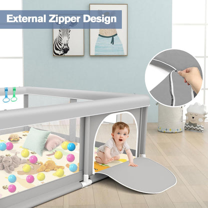 Large Baby Playpen for Babies and Toddlers, Playpen 74×50, Large Baby Play Yards Indoor & Outdoor, Sturdy Safety Baby Play Pen with Soft Breathable Mesh, Toddlers Activity Center with Anti-Slip Base