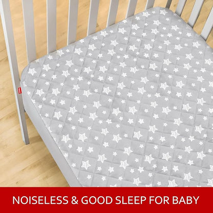 Crib Mattress Protector Waterproof 2 Pack, Quilted Crib Mattress Pad Cover 52" x 28" Extra Soft Breathable Toddler Bed Cover Stretch Up to 8", Grey & Navy Star