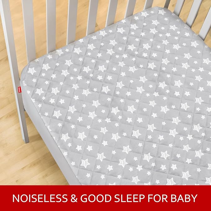 Crib Mattress Protector Waterproof, Quilted Crib Mattress Pad Cover 52" x 28", Extra Soft Breathable Toddler Bed Cover Stretch Up to 8", Grey Star