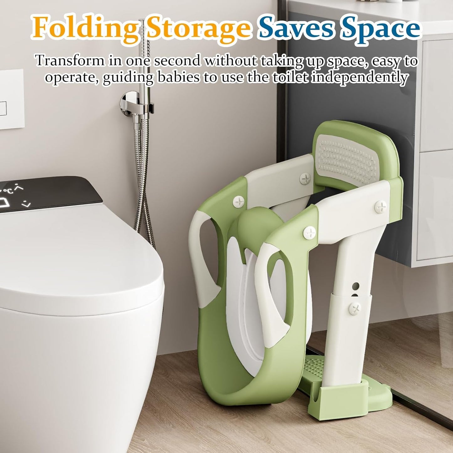 Potty Training Seat 3-in-1 Toddler Toilet Ladder (Toilet, Ladder, Squatting Aid) for Children Boys Girls with Removable Cushion, Anti-Splash & Foldable Design - Grey