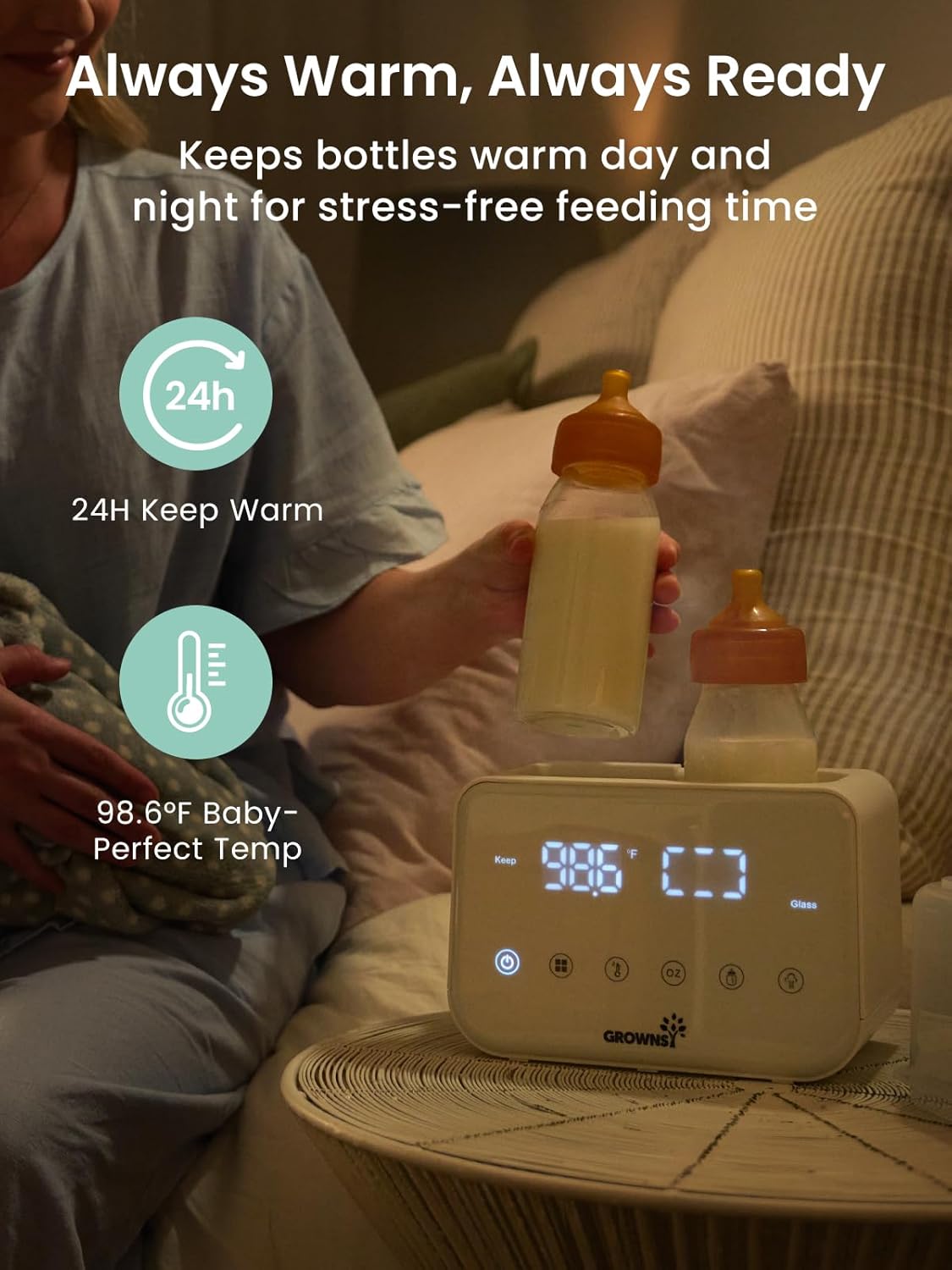 GROWSNY Fast Baby Bottle Warmer, 12-in-1 Milk Warmer with Steam and Water Bath Warming Modes for Breastmilk &Formula, Food Heating,with Thaw, Steri-lize, Egg Boil Function, Fits Most Types of Bottles
