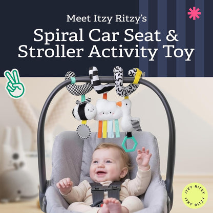 Itzy Ritzy Spiral Car Seat & Stroller Activity Toy - Stroller & Car Seat Toys for Ages 0 Months and Up - Hanging Toys Include Dangling Ring, Mirror and Textured Ribbons (Veggie)