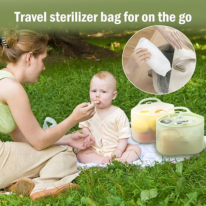Silicone Travel Bottle Sterilizer Bags | 2000ml Microwave Steam Sterilizer Bags for Baby Bottles, Breast Pump & Pacifiers, Reusable Steam Sterilizing Bags for Travel and Home Use（Clear Green）
