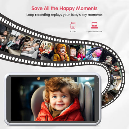 LUCKVIEW BM3 Baby Car Camera, 5.2" 1080P with Video Recording & TF Card, Back Seat Camera with 3X Zoom, 360° Rotation, Easy Installation Baby & Pet Car Monitor