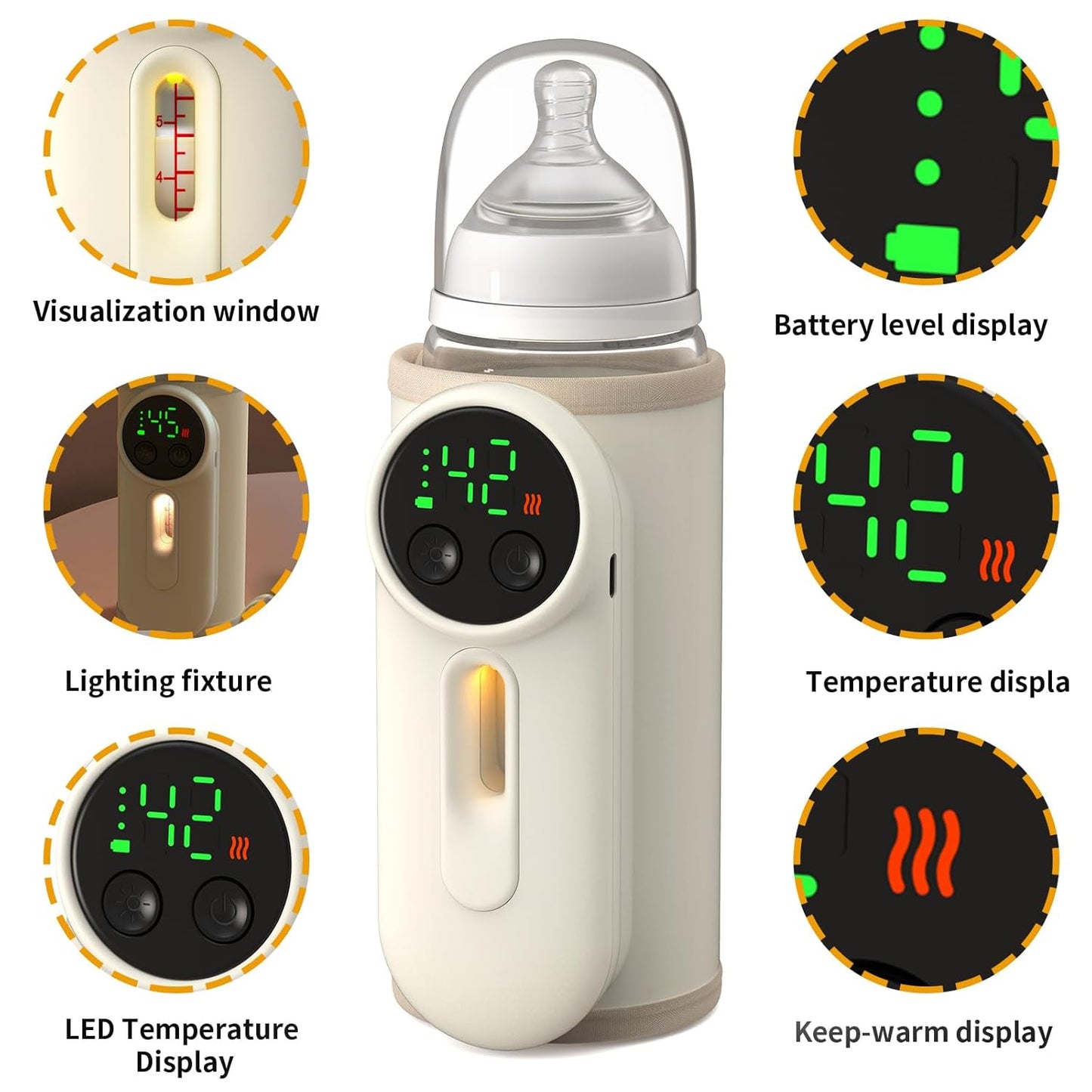 Portable Baby Bottle Warmer,Baby Breastmilk Bottle Warmer Multi-Function Milk Formula Heater,Defrosting Fits Most Bottles Ideal for Travel & Home Baby Feeding On The Go,8000 mAh Battery