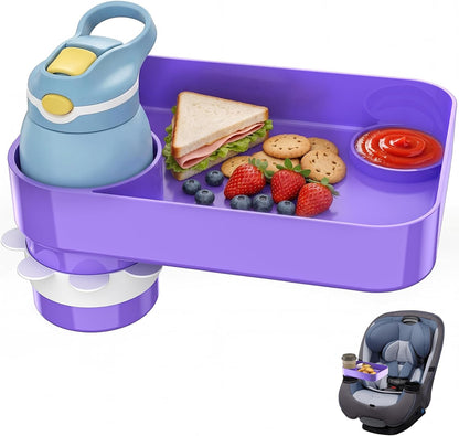 Kids Car Seat Tray, Travel Tray with Cup Holder for Toddler Baby, Kids Car Seat Food Snack Organizer for Road Trip, Stroller Snack Organizer Travel Must Haves Toddler Must Haves (Dark Gray, 1PCS)