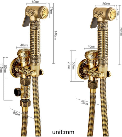 Handheld Bidet Sprayer for Toilet, Antique Bathroom Cloth Diaper Sprayer Set Brass Single Cold Water Bidet Sprayer Kit with Stainless Steel Shower Hose,with Angle Valve(Without Angle Valve)