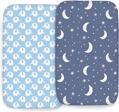 100% Organic Cotton 2 Pk Bedside Sleeper Bassinet Fitted Mattress Sheets Perfectly Compatible with Mika Micky, Baby Delight, Ronbei, Chicco, Cloud Baby, AMKE, Angelbliss, Arm's Reach. Cloud, Stripe