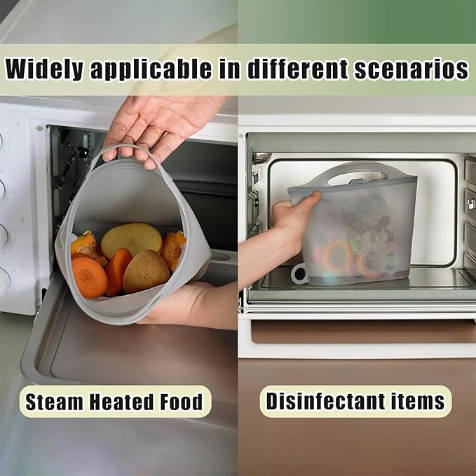 Silicone Microwave Steam Sterilizer Bags for Travel Large Reusable Feeding Bottle Sterilization Pouches Quickly Sterilizes Breast Pump Parts,Pacifiers,Teethers Lightweight and Foldable (Grey-1pcs)
