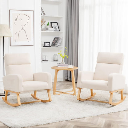 Rocking Chair Nursery - Glider Modern Accent Chairs Upholstered Nursing Rocker Padded Armchair for Indoor Living Room Bedroom Beige