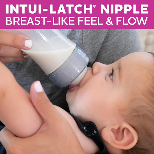 Chicco Duo Glass-Lined Baby Bottle Intui-Latch Nipple with Anti-Colic Valve, Stage 2 Medium Flow for Babies 3+ Months, 100% Silicone with Skin-Like Texture, Breast-Like Shape & Flow, 2-Pack