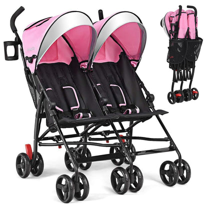 BABY JOY Double Umbrella Stroller, Lightweight Travel Side by Side Twin Stroller with Large Storage, Cup Holder, 5-Point Safety Harness, Adjustable Canopy & Compact Fold for Infant and Toddler (Black)