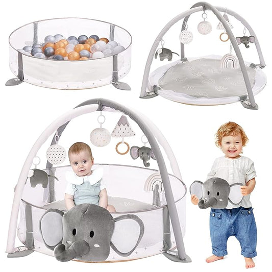Mallify 5-in-1 XL Large Baby Gym & Ball Pit, Play Mat & Play Gym, Combination Baby Activity Gym with Milestone Cards for Sensory Exploration and Motor Skill Development, Balls are not Included