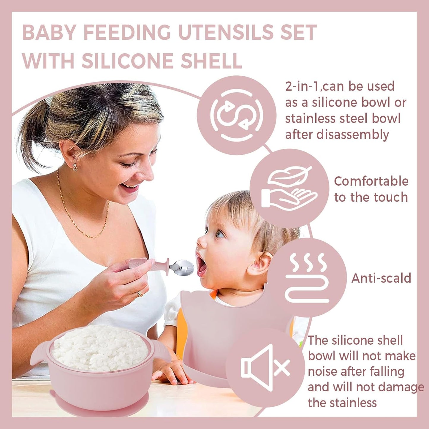 7 Pieces 304 Stainless Steel Baby & Toddler Feeding Set - Suction Divided Plates, Bowls, Silicone & Stainless Spoon Fork,Pocket Bib Unbreakable, Dishwasher Safe Kids Dinnerware Essentials (Blue)