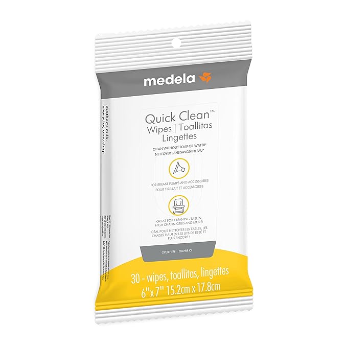 Medela Quick Clean Wipes for On-the-Go Cleaning of Breast Pumps, Accessories, and Various Surfaces, Plant-based, Resealable, 12 Pack of 30