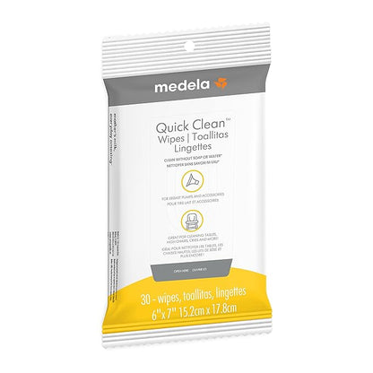 Medela Quick Clean Wipes for On-the-Go Cleaning of Breast Pumps, Accessories, and Various Surfaces, Plant-based, Resealable, 12 Pack of 30