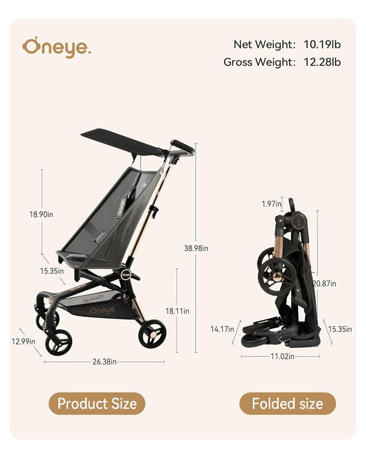 Oneye Travel Stroller for Airplane, Ultra Lightweight Baby Stroller for Toddlers with Canopy, Foldable & Compact Strollers with Jumbo Seat & Large Storage Basket,10.19lb,Stable & One-Hand Fold, Green