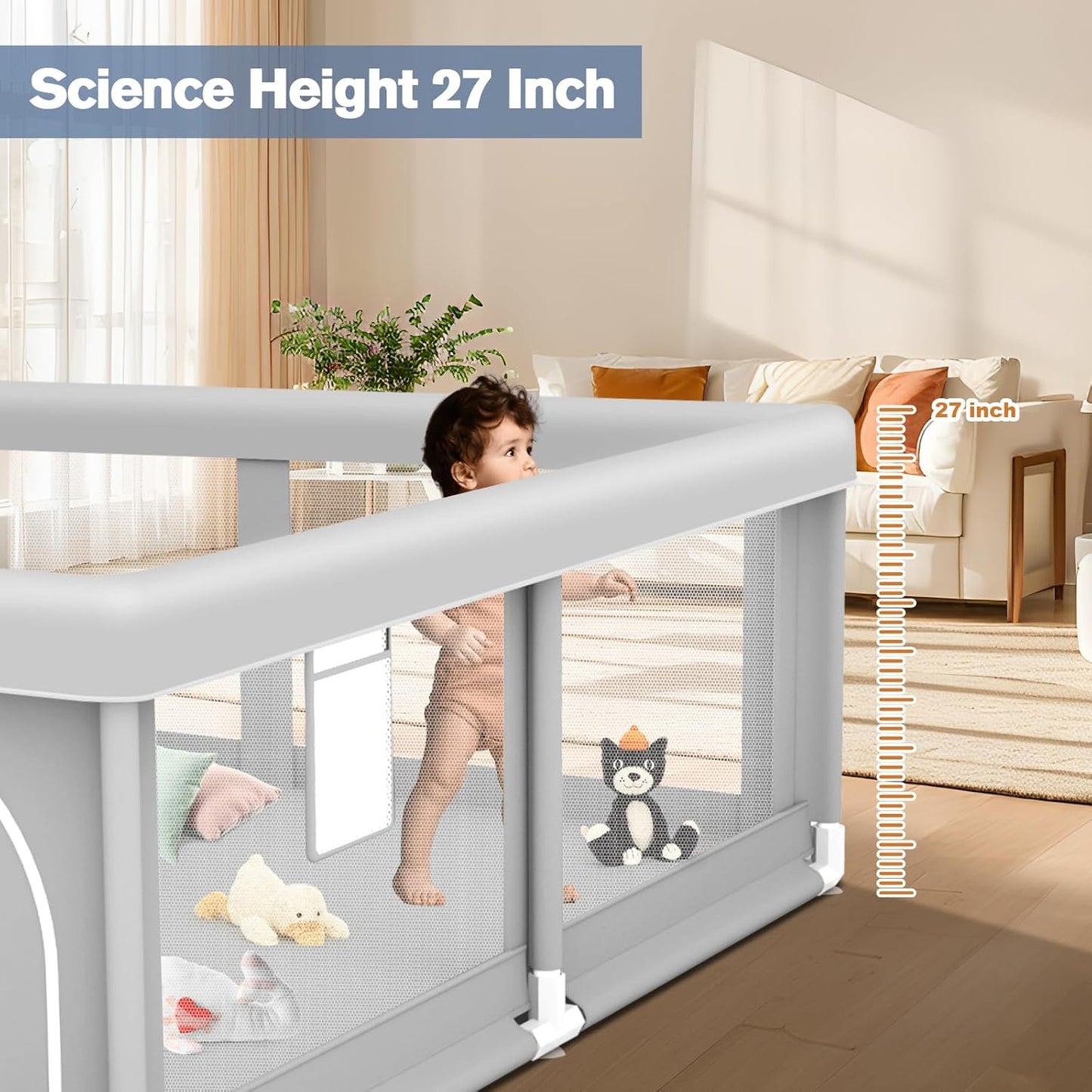 Large Baby Playpen for Babies and Toddlers, Playpen 74×50, Large Baby Play Yards Indoor & Outdoor, Sturdy Safety Baby Play Pen with Soft Breathable Mesh, Toddlers Activity Center with Anti-Slip Base