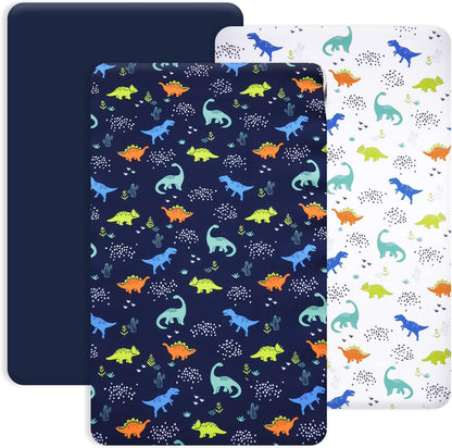 PHF 3 Pack Soft Mini Crib Sheets, Floral & Animal Pack N Play Sheets for Baby Boys Girls, No Slip Universal Fit for Pack N Play, Playard, Portable and Mini Crib Mattresses,Floral & Animal