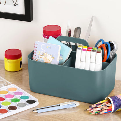 Multiuse Caddy Organizer with Handle, Portable Divided Plastic Tote Bin - Art Craft, Stationary Pen Marker Crayons, Makeup Hair Supplies Storage - Bathroom, Classroom, Dorm, Office, Desk Holder - Pink