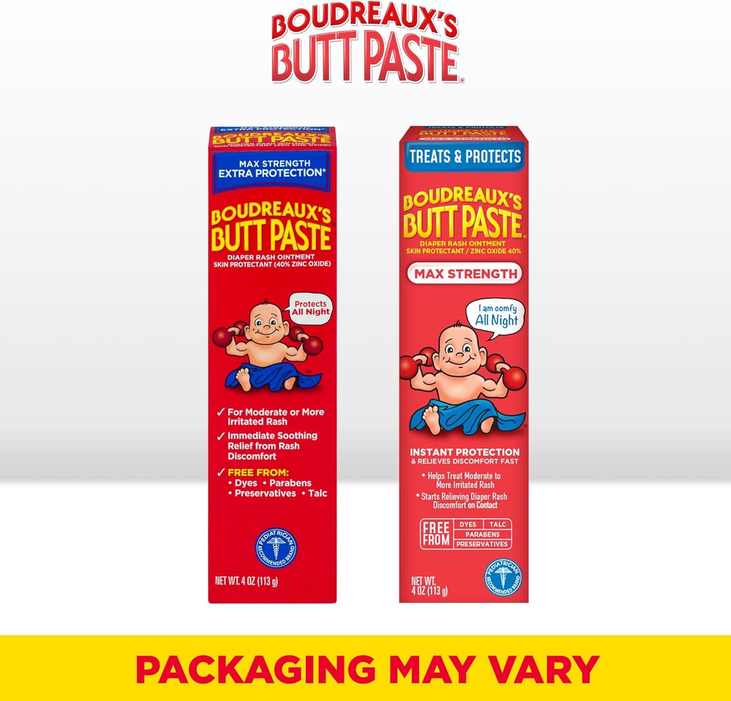 Boudreaux’s Butt Paste Diaper Rash Ointment, Baby Rash Cream Skin Protectant, Fast Relief, Soothing Barrier Cream, Original, Maximum Strength, 2 Ounce Tube (Variety Pack of 2)