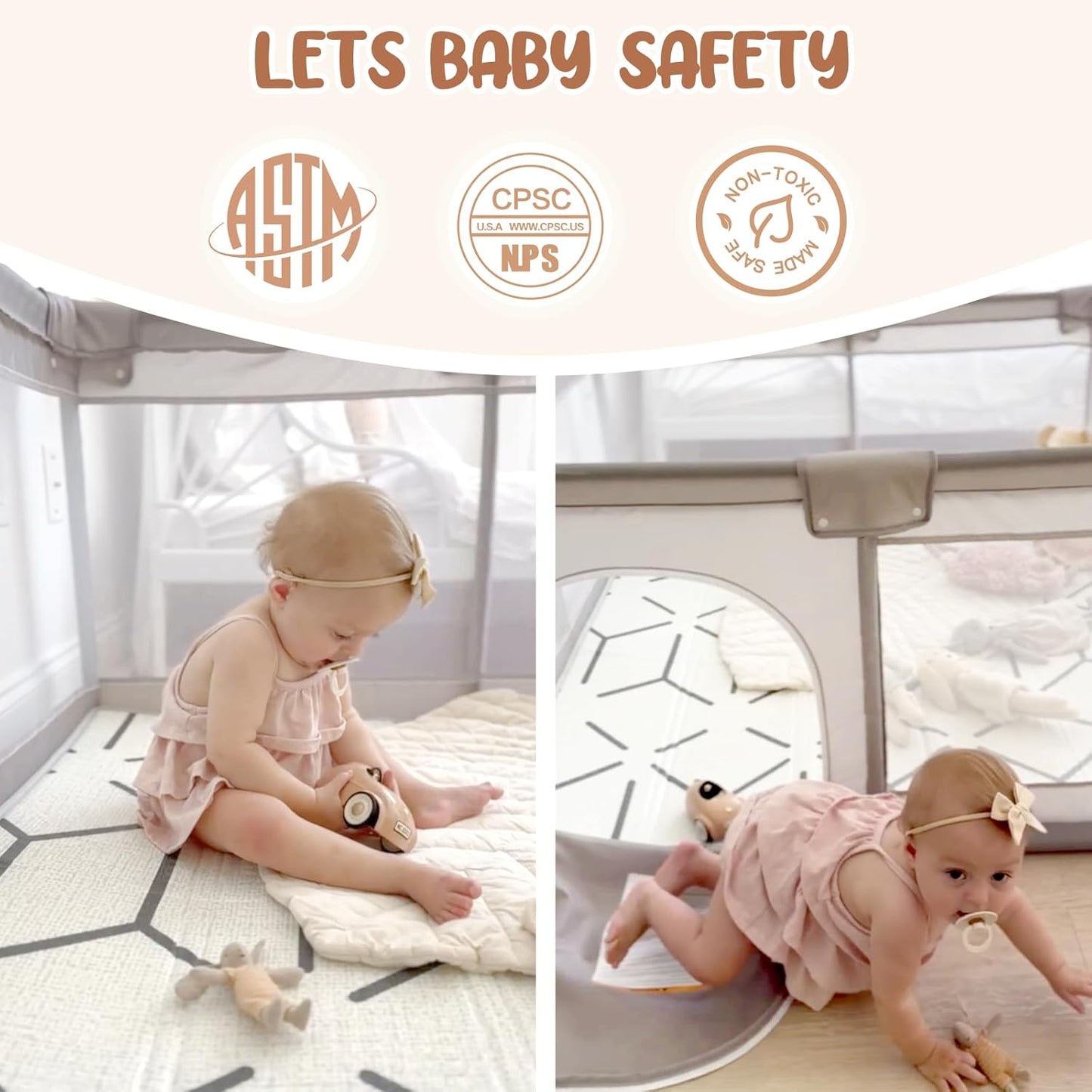 ZEEBABA Baby Playpen with Mat, Playpen for Babies and Toddlers, Small Baby Play Pens, Play Yard for Infants with Play Mat, 47x47inch Playard with Gate