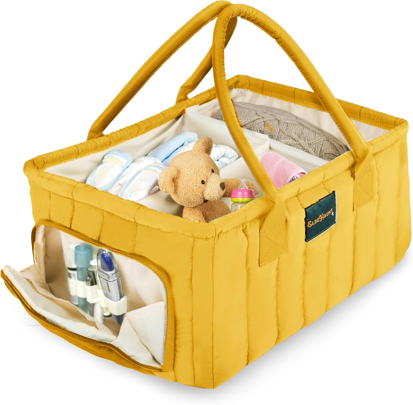 Large Diaper Caddy Organizer with Handle Neutral Boy Girl – Baby Basket for Nursery, Car, Changing Table – Portable Baby Storage with Compartments – Perfect for New Parents and Baby Shower Gifts