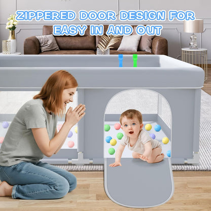 XVISHX Baby Playpen 50 x 50 Inch Play Pen Playards, Playpen for Babies and Toddlers, Baby Playard for Indoor & Outdoor Active Center Game Fence, with Skin-Friendly Fabric and Soft Breathable Mesh Grey