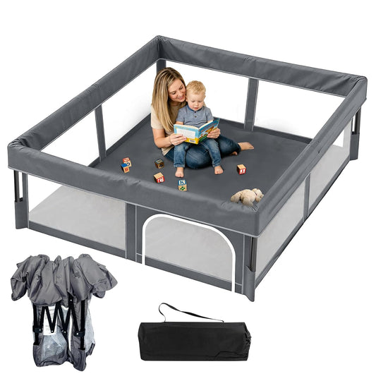 Foldable Baby Playpen, 50"×50" Play Yard for Toddlers, Portable & Collapsible Playpen with Gate, ASTM & CPSC Certified, Skin-Friendly & Breathable Mesh, Ideal for Indoor & Outdoor Use with Bag