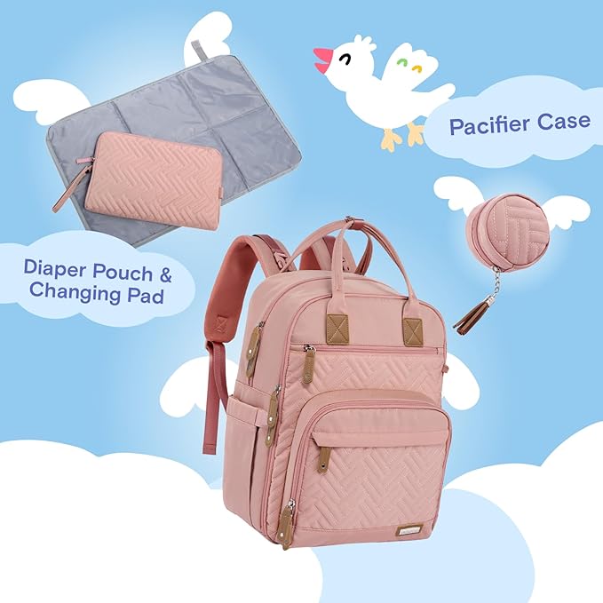 iniuniu Diaper Bag Backpack, 4 in 1 kit Large Unisex Baby Bags for Boys Girls, Waterproof Travel Back Pack with Pouch