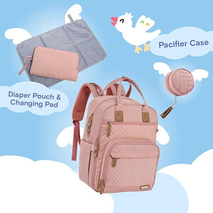 iniuniu Diaper Bag Backpack, 4 in 1 kit Large Unisex Baby Bags for Boys Girls, Waterproof Travel Back Pack with Pouch