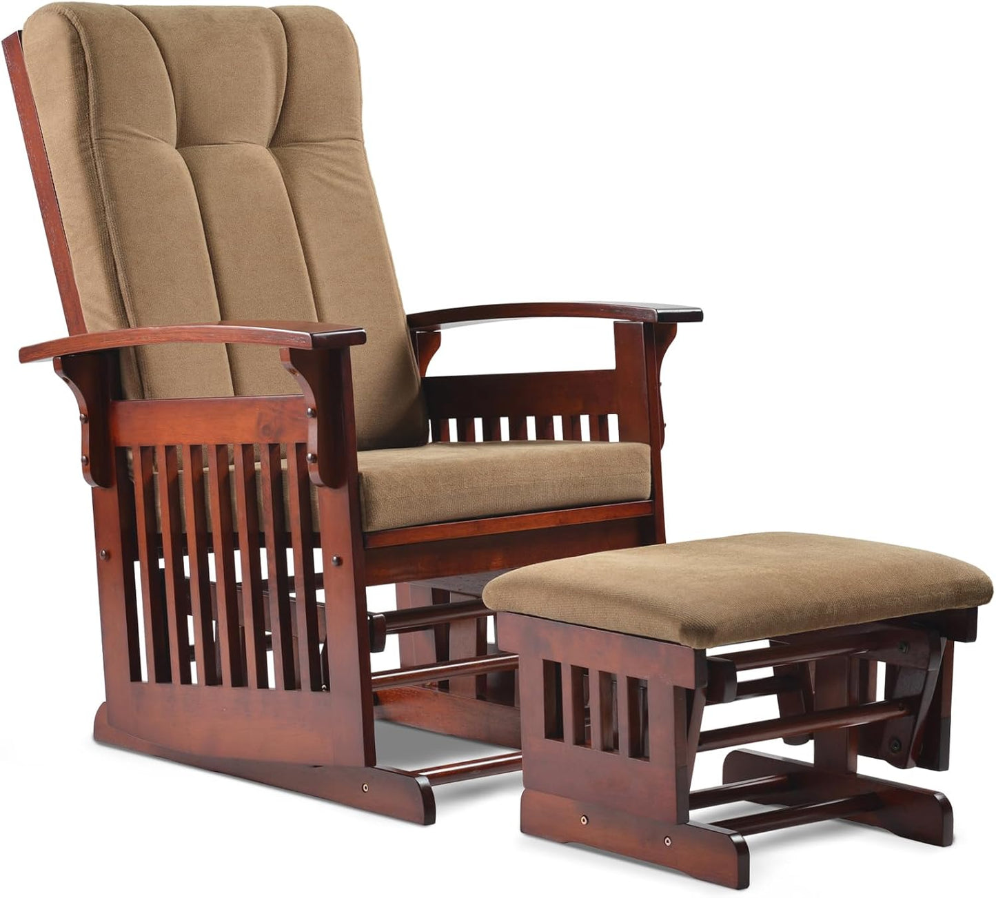 Rubber Wood Gliding Rocking Chair for Nursery, Rocking Chair Glider Rocker with Arm Rest, Padded Cushion for Living Room Bedroom Reading Room, 280lbs Weight Capacity, Blue