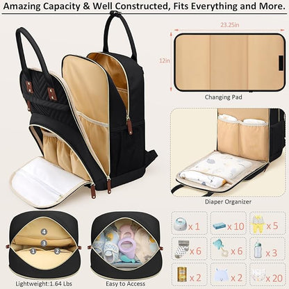 Tenot Diaper Bag Backpack for Women with Changing Pad, Baby Bag with Insulated Pockets Multifunctional Diaper Bags For Baby Girl Boy Waterproof Baby Bags For Boys Girls Maternity Bag Black