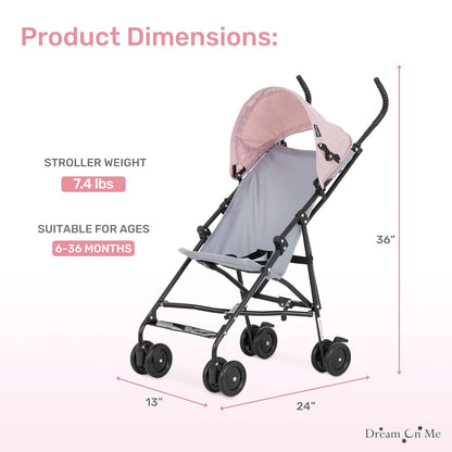 Dream On Me Aero Travel Umbrella Stroller, One-Hand Quick Fold, 3-Point Safety Harness, Dual Brakes, Adjustable Removable Canopy, Lightweight Compact & Space-Saving for Infants and Toddlers – Black
