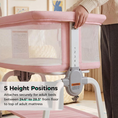 Cowiewie Bassinet Bedside Sleeper, Breathable Baby Bedside Bassinet and Mattress, Lightweight and Portable for Bedside Sleeping, Light Grey