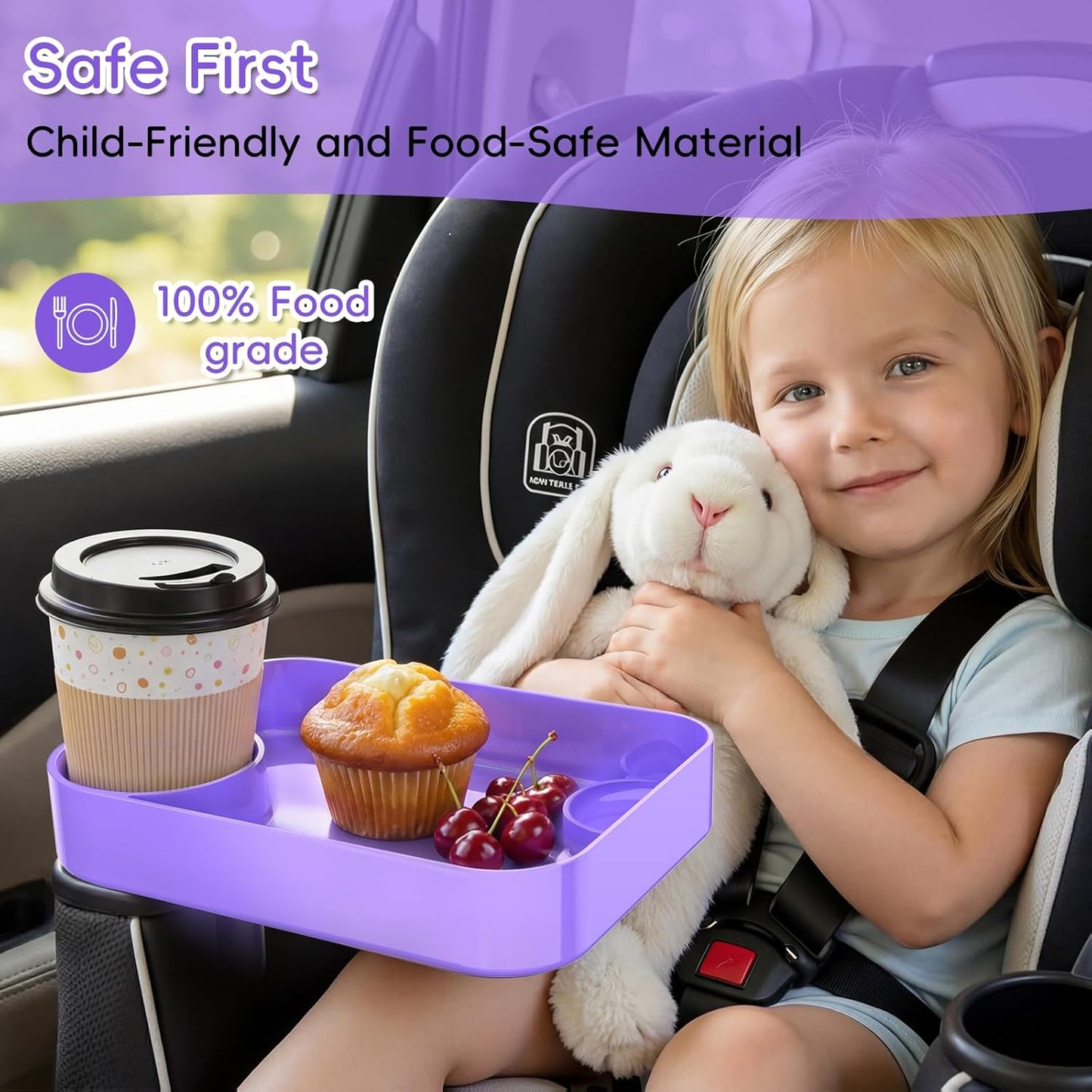 Kids Car Seat Tray, Travel Tray with Cup Holder for Toddler Baby, Kids Car Seat Food Snack Organizer for Road Trip, Stroller Snack Organizer Travel Must Haves Toddler Must Haves (Dark Gray, 1PCS)
