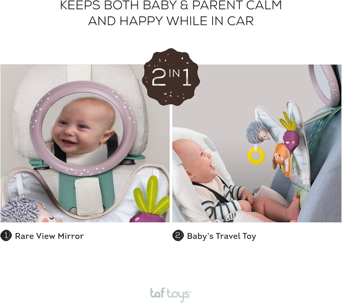 Musical Car Seat Toys for 0-12 Month Old Babies - Activity Center with Sensory Soft Hanging Toys and Mirror - Carseat Gift for Infants