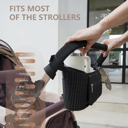Stroller Organizer With Insulated Bottle Holder- Universal Fit, Detachable Bag, Fit For Most Of The Stroller And Pet Stroller (Black-B)