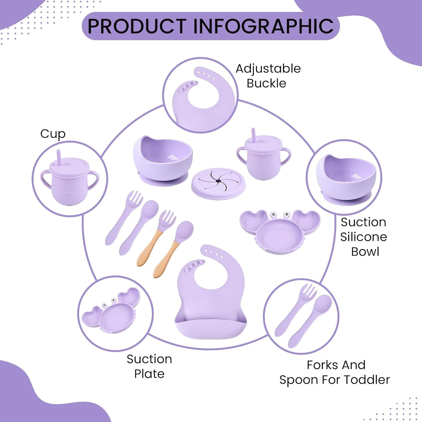 Silicone Baby Feeding & Weaning Set – Food-Grade Baby Led Weaning Supplies with Suction Plate, Bowl, Bib, Sippy Cup & Soft Spoon Fork – Dishwasher & Microwave Safe (Brown)