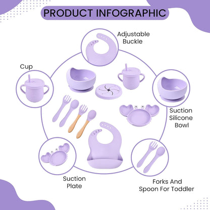 Silicone Baby Feeding & Weaning Set – Food-Grade Baby Led Weaning Supplies with Suction Plate, Bowl, Bib, Sippy Cup & Soft Spoon Fork – Dishwasher & Microwave Safe (Brown)