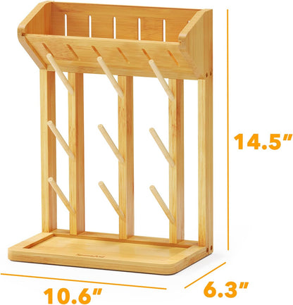 SpaceAid Bamboo Baby Bottle Drying Rack, Space Saving Kitchen Bottles Holder Organizer for Baby Bottle Rack Dryer Storage Accessories (Natural, 9 Bottles)