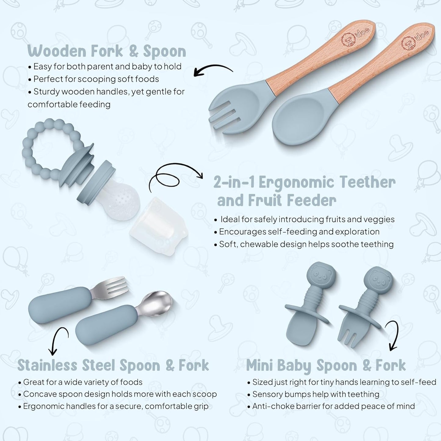 O'doe 17-Piece BPA-Free Silicone Baby Feeding Set | Thick & Soft Suction Plates, Baby Bowls, Wooden Fork & Spoon, and More | Make Mealtime Fun and Easy for Your Little One (Purple, V2)