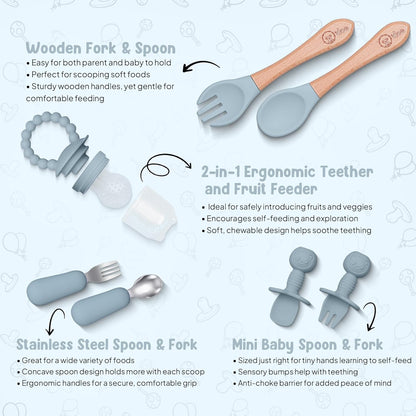 O'doe 17-Piece BPA-Free Silicone Baby Feeding Set | Thick & Soft Suction Plates, Baby Bowls, Wooden Fork & Spoon, and More | Make Mealtime Fun and Easy for Your Little One (Purple, V2)