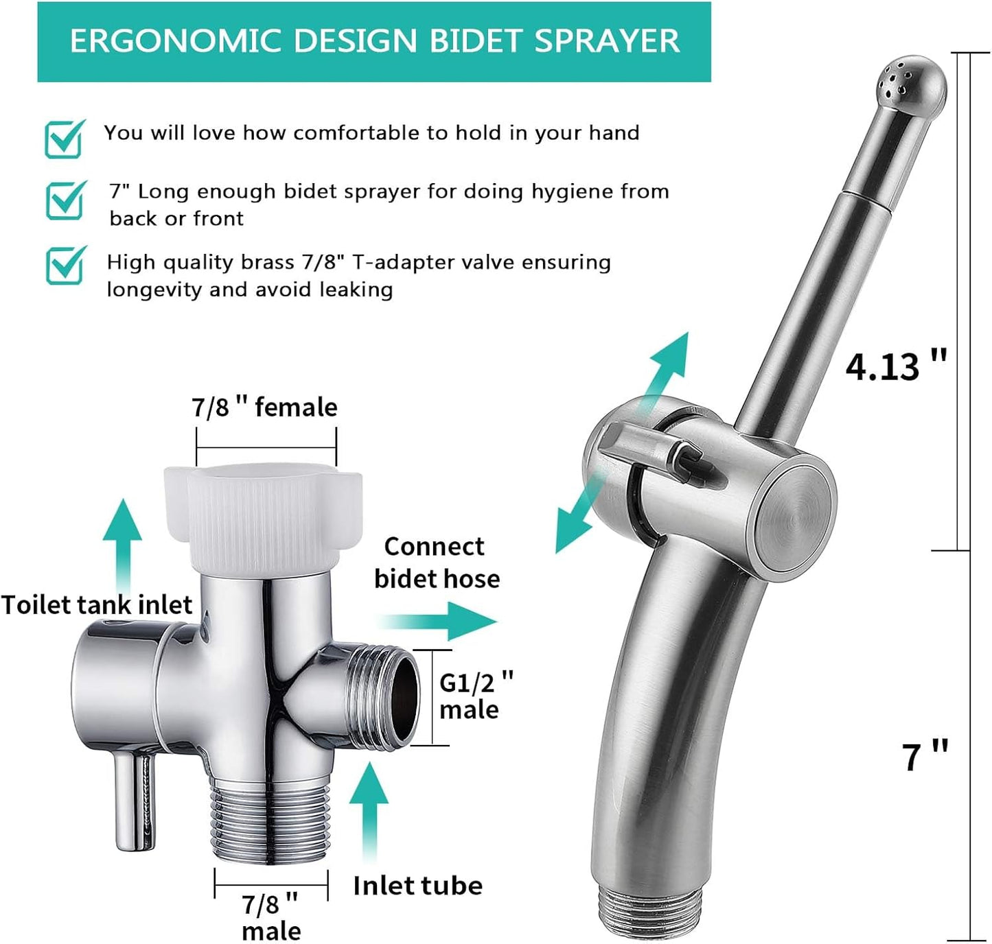BARROCK Advanced Handheld Bidet Sprayer Set for Toilet, Bathroom Ergonomic Jet Bidet Spray Attachment Kit for Muslim Shower, Feminine Hygiene, Bathing Pets and Washing Baby Cloth Diaper, Matte Black