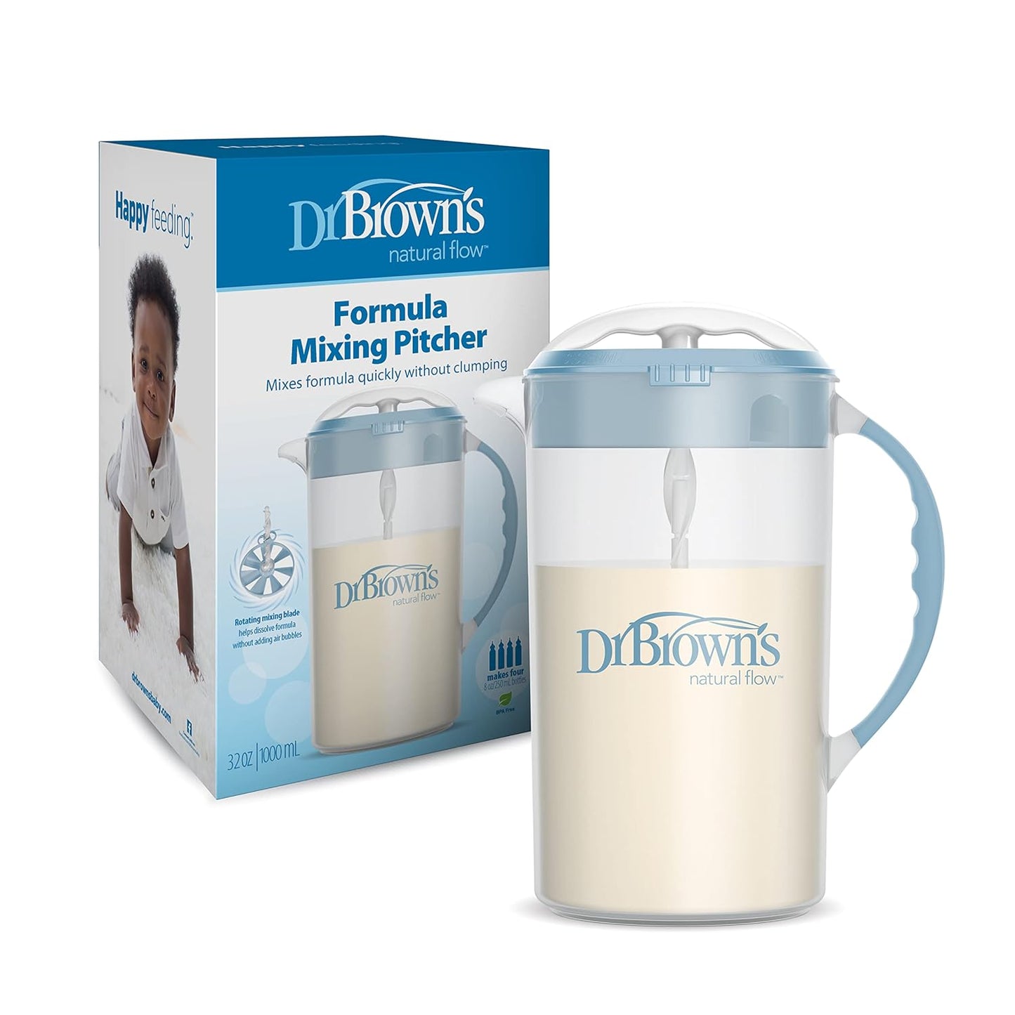Dr. Brown's Baby Formula Mixing Pitcher with Adjustable Stopper & Dr. Brown’s Natural Flow Level 2 Narrow Baby Bottle Silicone Nipple, Medium Flow, 3m+, 100% Silicone Bottle Nipple, 6 Count