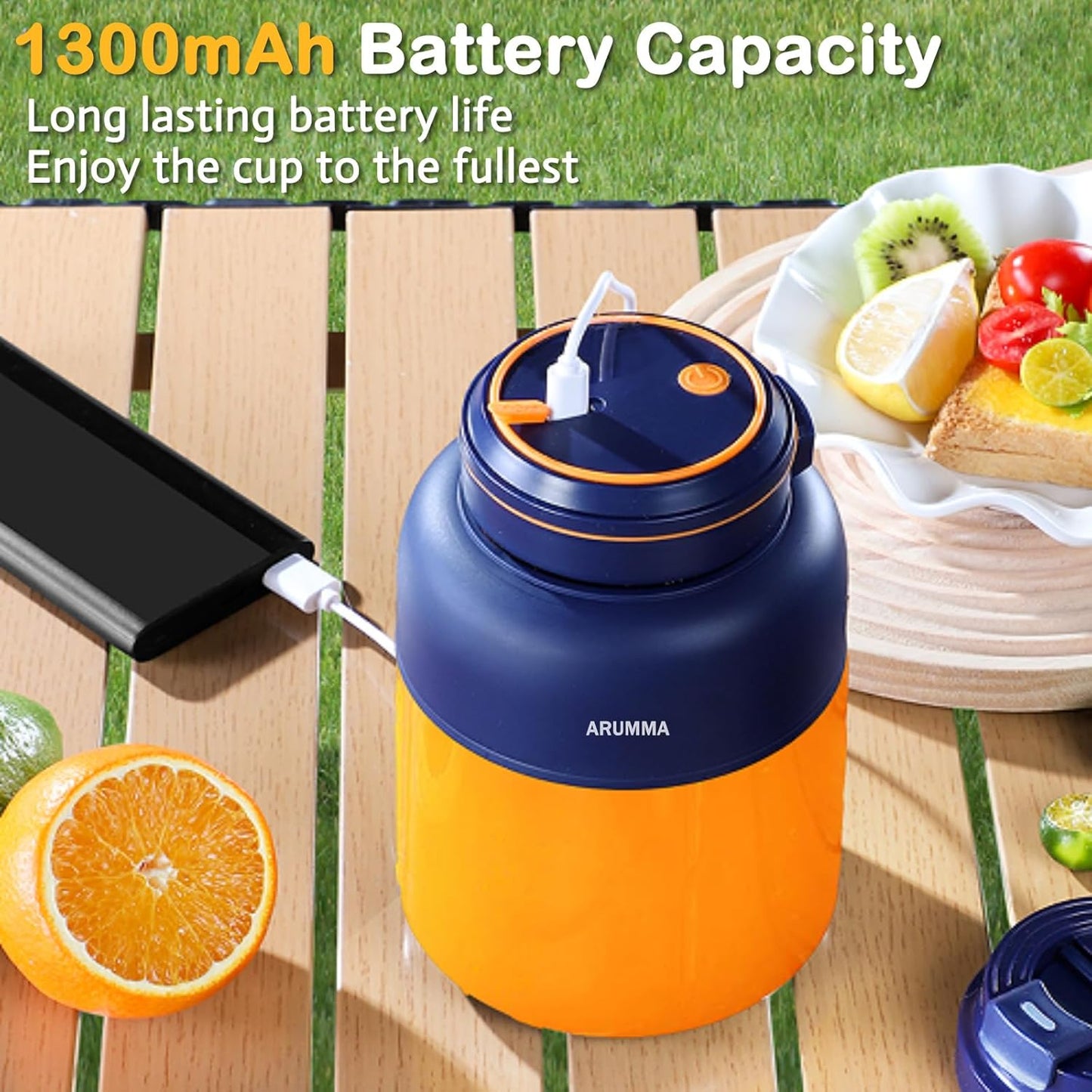 Portable Juice Cup Blender for Smoothies Shakes Fruit Crush Baby Food Maker 43oz 1300ML USB Charging Cordless Food Grade Blades Electric Smoothie Blender for Small Ice Kitchen Outdoor