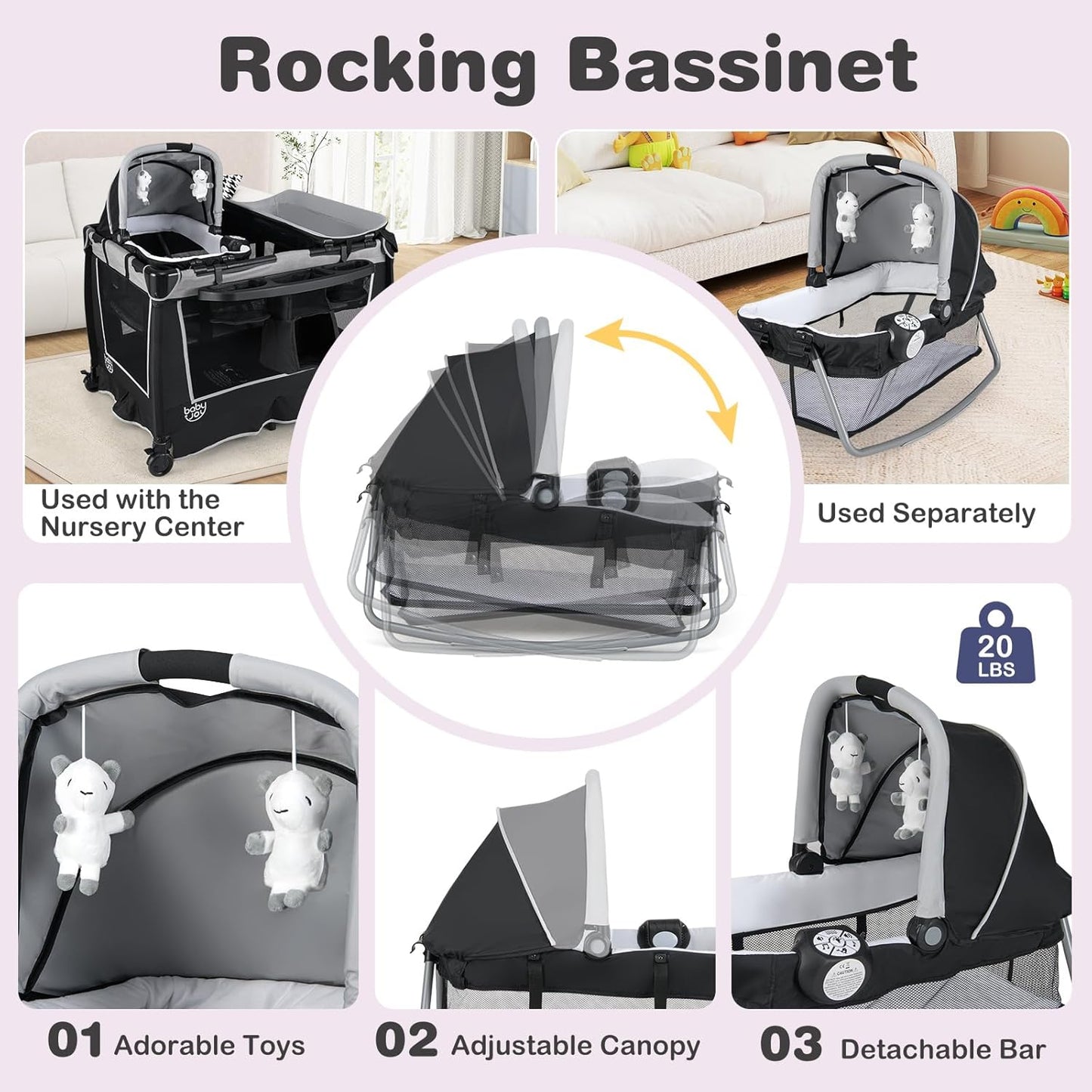 BABY JOY 5 in 1 Pack and Play, Portable Nursery Center Baby Playard w/Bassinet & Diaper Changing Table, Bag, Infant Bassinet Crib Activity Center for Baby Toddlers Indoor Outdoor (Royal Blue, Classic)