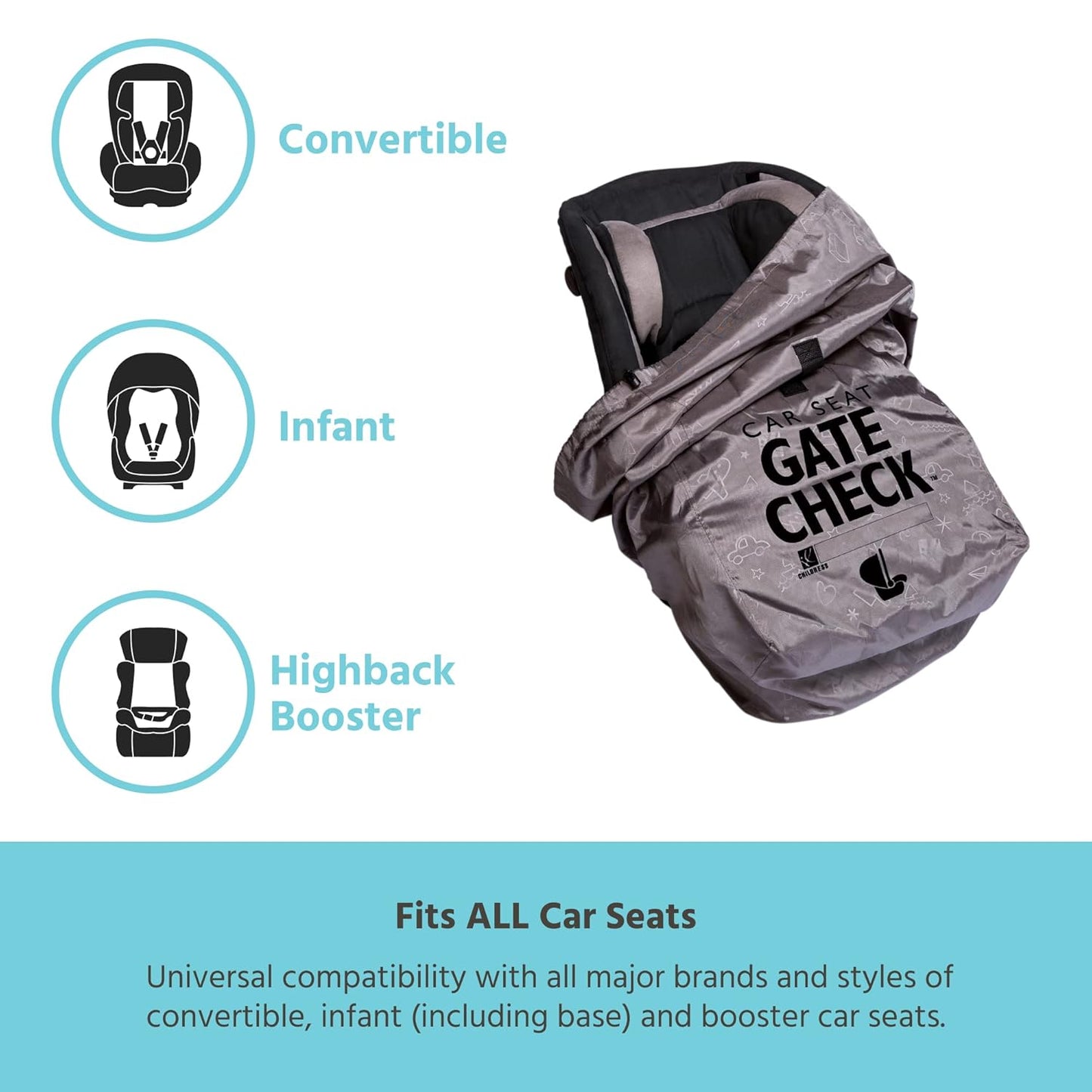 J.L. Childress Gate Check Travel Bag for Car Seats - Car Seat Travel Bag for Airplane, Includes AIRTAG Holder, Fits All Baby Carriers, Infant Carriers & Child Booster Seats - Neon Blue