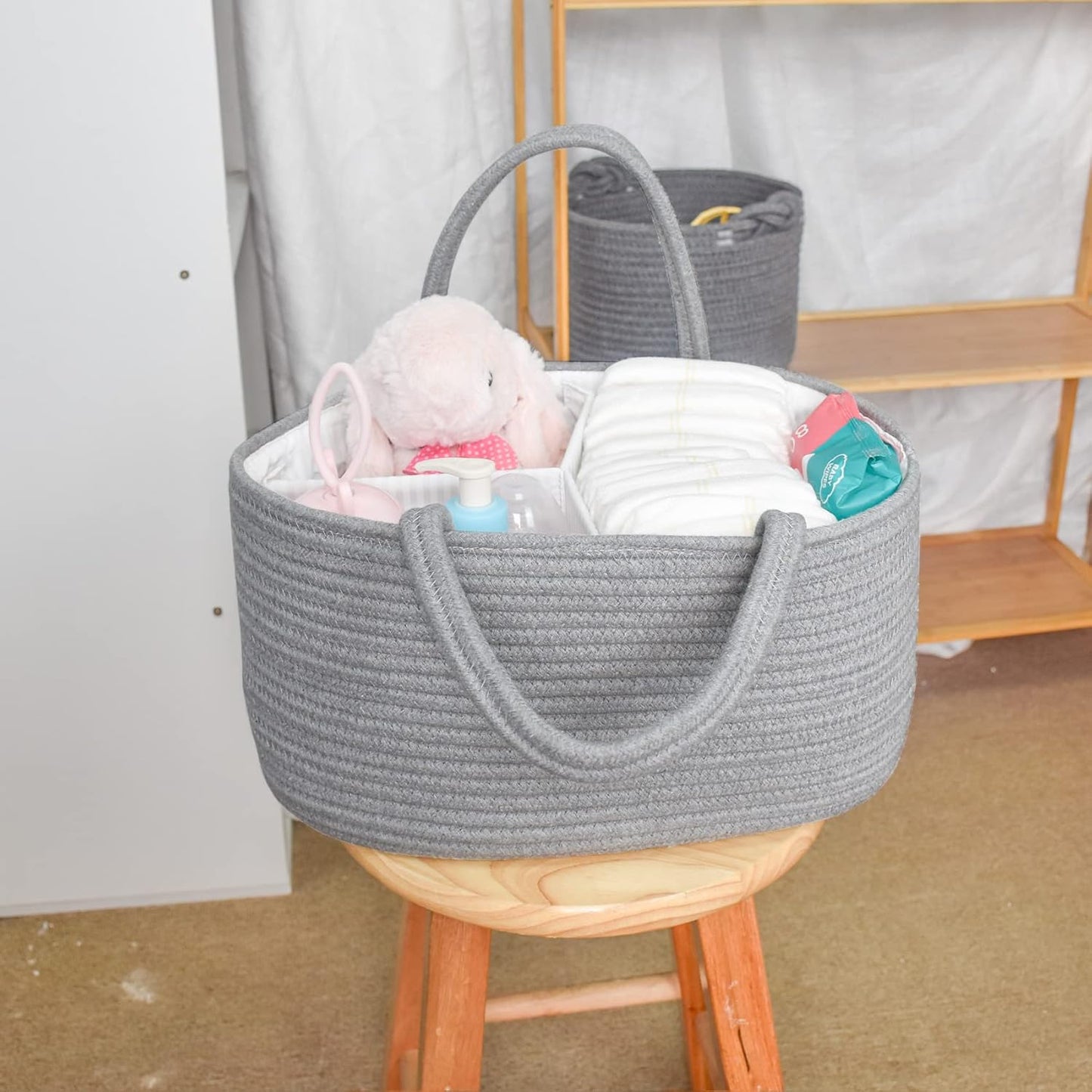 ABenkle Baby Diaper Caddy, Nursery Storage Bin and Car Organizer for Diapers and Baby Wipes, Cotton Rope Diaper Basket Caddy, Changing Table Diaper Storage Caddy