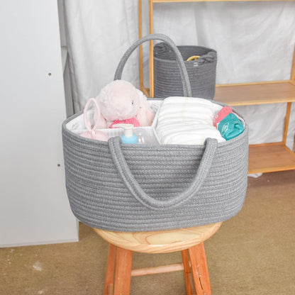 ABenkle Baby Diaper Caddy, Nursery Storage Bin and Car Organizer for Diapers and Baby Wipes, Cotton Rope Diaper Basket Caddy, Changing Table Diaper Storage Caddy